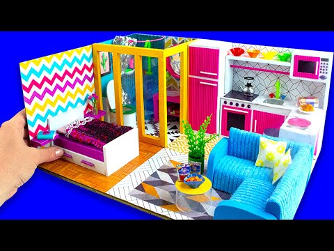 DIY Miniature Cardboard House #2 bathroom, kitchen, bedroom, living room for a happy family...