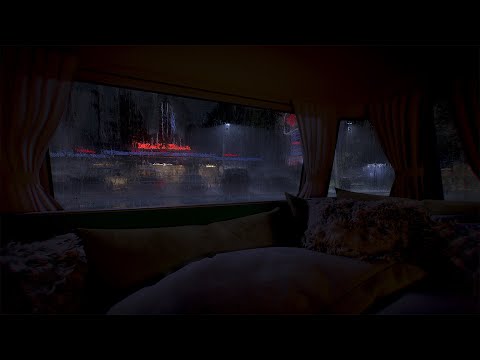 A Rainy Night Sleeping In A CamperVan At A Classic American Diner | Rain Sounds For Sleeping