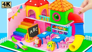 Build Colorful School Playground, Mini Classroom using Cardboard, Polymer Clay - DIY Miniature House