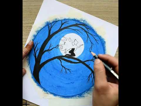 Drawing with oil pastel / Moonlight night scenery drawing #shorts