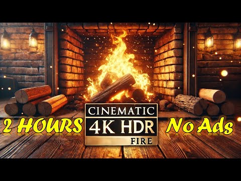 🔥 2-Hour Cinematic Crackling Fireplace | No Ads | 4K HDR 60FPS Relaxation Soundscape 🔥