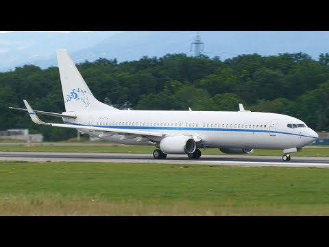 4K | VP-CSK Sultan Al-Kabeer Boeing 737-800BBJ takeoff at Geneva/GVA/LSGG