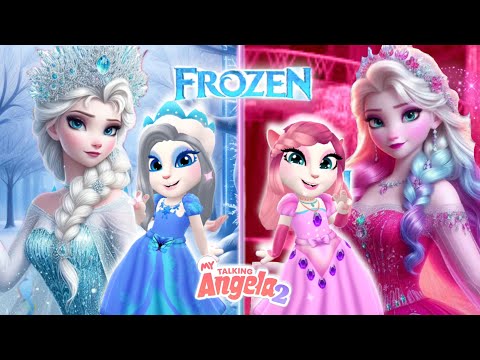 My Talking Angela'm 2 😍 || Frozen Pink Elsa ❄️ vs Blue Elsa | New Update || Cosplay