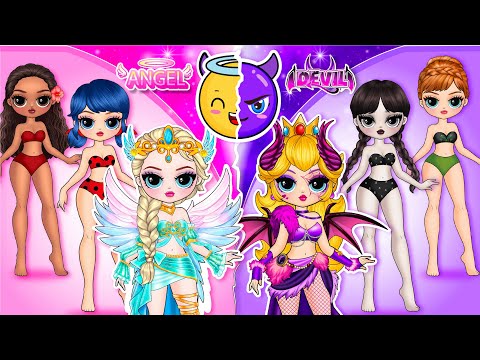 Angel vs Devil: Elsa, Wednesday & Friends | Best DIY Fashion Paper Dolls