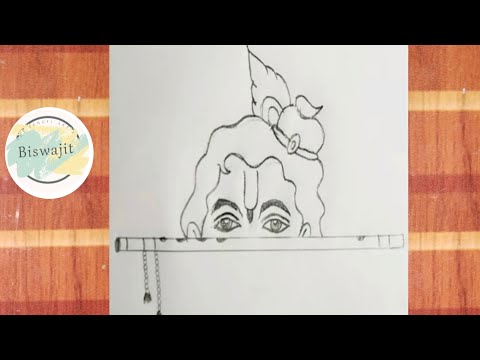 Lord krishna half face easy drawing | Beautiful flute of Krishna sketch | pencil drawing of Krishna