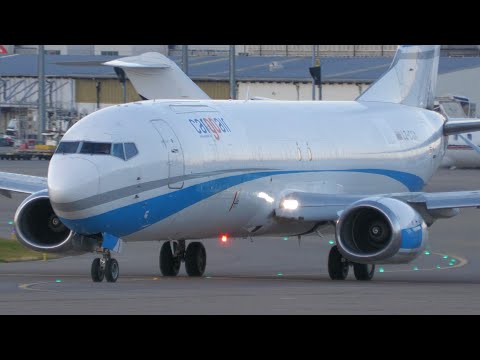 4K | CargoAir *Enter Air Hybrid* Boeing 737-400SF takeoff at Geneva/GVA/LSGG