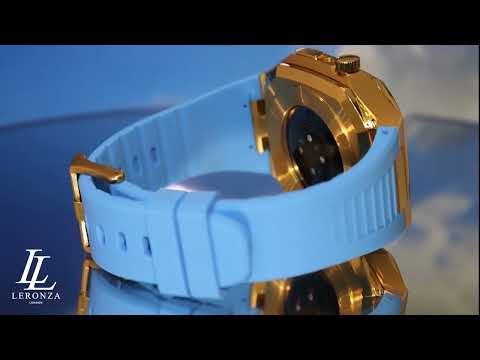 Leronza 24K Gold Apple Watch Series 7 Case with Blue Band