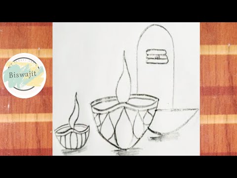 Beautiful Diya drawing step by step | shivling easy drawing tutorial | Simple Shiva pencil art's