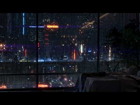 Soothing Rain On Window Sounds | With A Beautiful City View | Heavy Rain For Sleeping | 4K