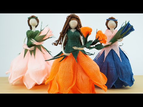 How to make Flower Fairy Doll from Crepe Paper | DIY Flower Fairy Doll Making Tutorial