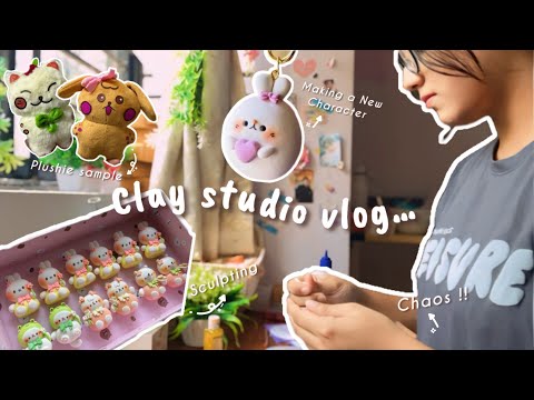 𐙚 A quiet Studio Vlog 5 𐙚 :Air dry clay keychains , glazing ,  plushie sample & More