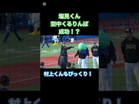 塩見くん　空中くるりんぱ大成功！？村上くんもびっくり！！#つば九郎 #塩見泰隆 #村上宗隆 #ファン感 #swallows