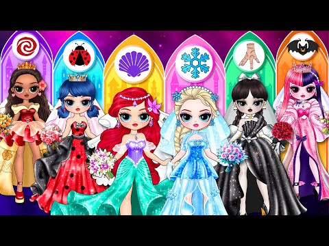 Elsa, Wednesday & Ladybug Get Wonderful Wedding Dress | DIY Fashion Paper Dolls