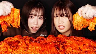 【ASMR】女子2人で激辛プルダックえのきを食べる🔥/【Eating Sounds】Spicy Enoki Mushroom