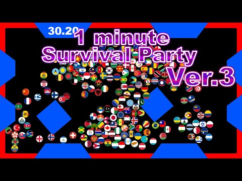 1 minute survival party.Ver3 ~200 countries marble race~ in Algodoo | Marble Factory