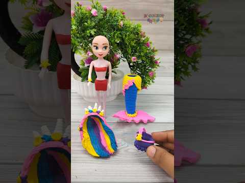 Changeable 🩷💙💛 Mermaid Doll Dress Making With Super Clay🧜‍♀️🌈💕 #mermaid #shorts #clayart #viral