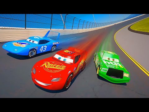 Race Cars - Speedway Daytona 500 Lightning McQueen VS The King VS Chick Hicks 3 Laps