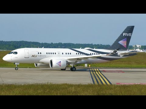 4K | *A220CJ* Comlux Airbus ACJ TwoTwenty 9H-FIVE takeoff at Geneva/GVA/LSGG