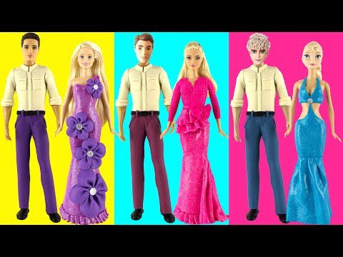 Play doh disney princess Barbie Aurora Rapunzel Elsa play doh dress up videos for kids