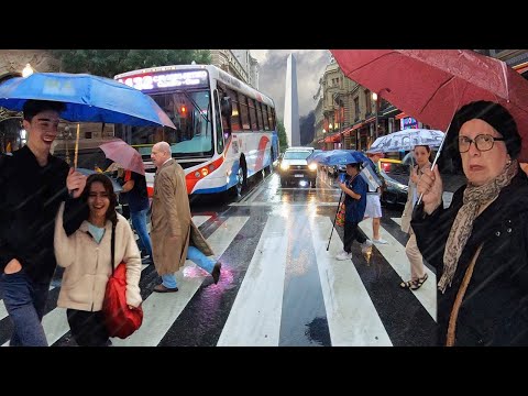 BUENOS AIRES,  Walking Tour — CITY CENTER, Rain Walk (Narrated)【4K】☂️🇦🇷