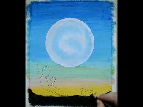 Drawing with oil pastel / Moonlight night scenery drawing #shorts