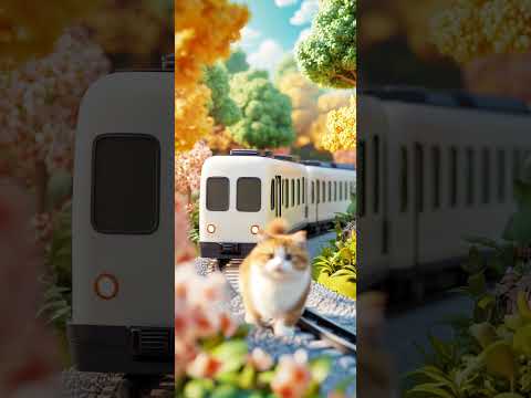 A cute cat is stopping the train