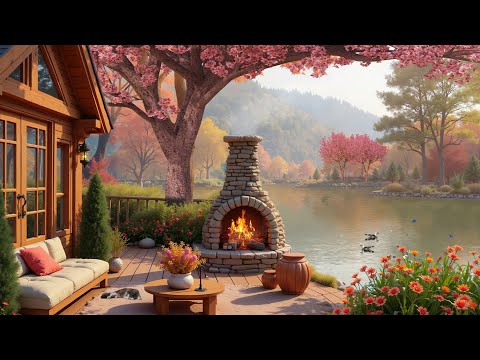 Morning Lakeside Serenity | Gentle Birdsong, Cozy Fireplace & Refreshing Spring Atmosphere