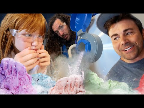 FROZEN SCiENCE with ADLEY and MARK ROBER!! Rainbow ice cream, Freezing Flowers, & crazy baby rockets