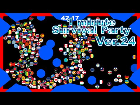 1 minute survival party.Ver24 ~200 countries marble race~ in Algodoo | Marble Factory