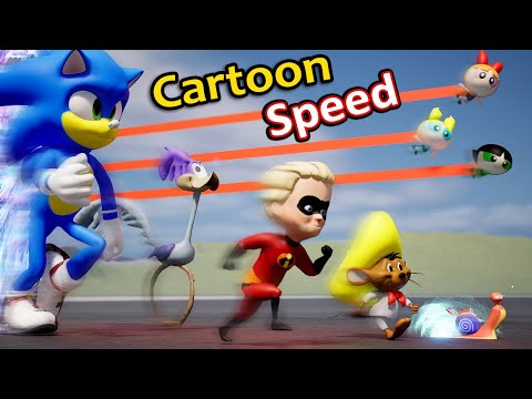 Cartoon speed Comparison | Famous Cartoon Characters running Speed Comparison in 3D