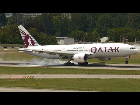 4K | *Incomplete livery* Qatar Boeing 777-200LR landing & takeoff at Geneva/GVA/LSGG