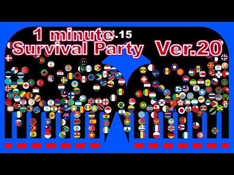 1 minute survival party.Ver20 ~200 countries marble race~ in Algodoo | Marble Factory