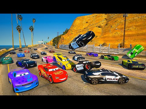 Street Race - Police Cars VS Pixar Cars 3 McQueen Jackson Storm Cruz Ramirez Brick Yardley & Friends