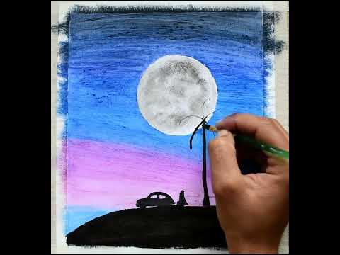 Drawing with oil pastel / Moonlight night scenery drawing #shorts