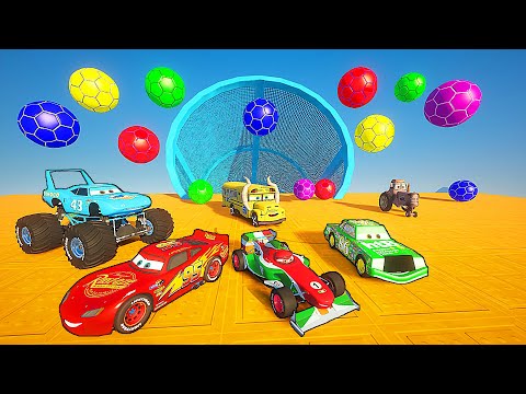 Pixar Cars Сhallenge on ramps with McQueen The King Francesco Miss Fritter Chick Hicks & Friends