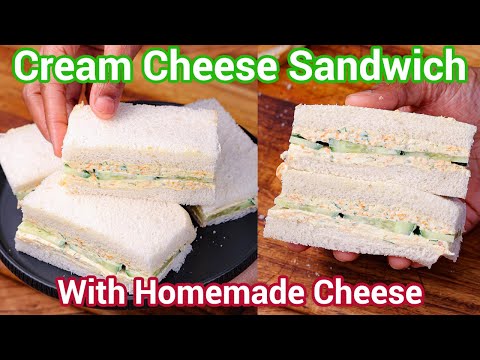 Veg Cream Cheese Sandwich Recipe with Homemade Cheese - Ideal Kids Lunch Box Snack | Cheese Sandwich