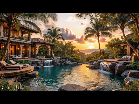 Beautiful Spring Sunset at Luxury Tropical Villa Ambience with Bossa Nova Jazz to Work, Relax