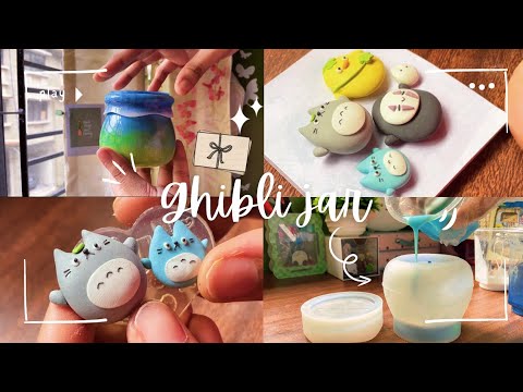 ☘︎ ݁Make a clay & resin ghibli jar / sculpting Clay Totoro  & No face ၄၃ (making gift in a hurry)