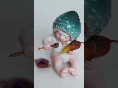 Green Mushroom Faerie (air dry clay sculpture)