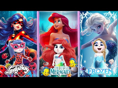 My Talking Angela'm 2 || Miraculous 🤗 LadyBug vs Elsa Mermaid 😘💋 vs Ariel | New Update || Cosplay