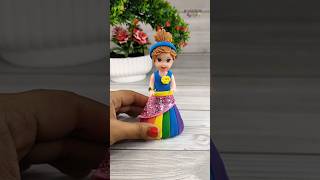 Reverse Play⏮️Colourful Clay Rainbow Frock Making For Mini Doll💕🌈Old Doll Makeover #shorts #clayart