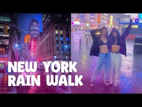 NYC Heavy Rain Walk — New York Night Tour 4K 🇺🇸