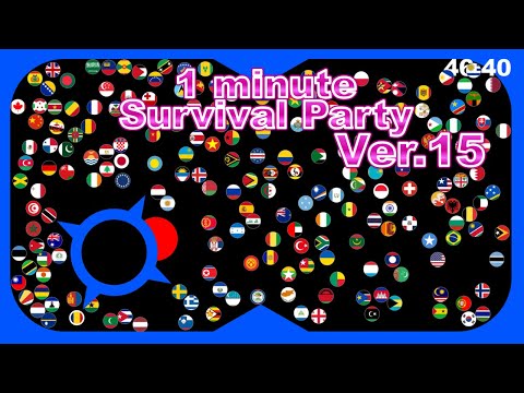 1 minute survival party.Ver15 ~200 countries marble race~ in Algodoo | Marble Factory