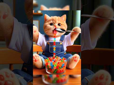 The little orange cat loves to eat candy #cat #trending #funny #cute #ytshorts #shorts