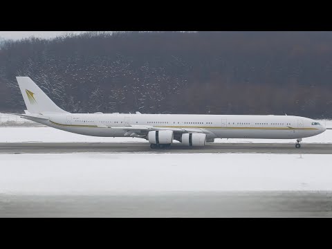 4K | HZ-SKY Airbus A340-600 landing at Geneva/GVA/LSGG