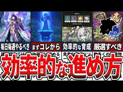 【原神総集編】初心者が最初に知っておくべき事！毎日毎週毎月やるべき事や、効率的な育成法、最優先でやる事、厳選すべき聖遺物をゆっくり解説！