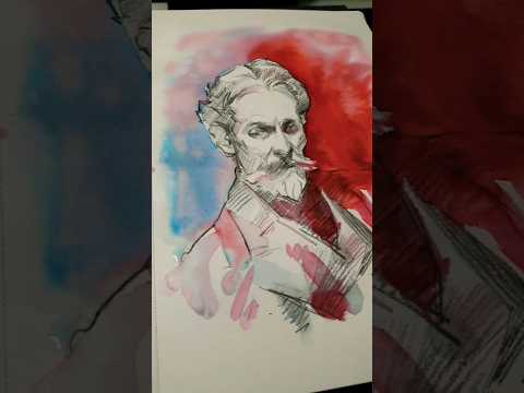 Experiment with ink and watercolor pencils on a John Singer Sargent's sketch