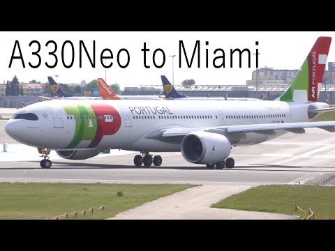 A330Neo taking off from Lisbon to Miami