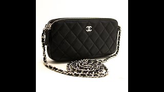 R97 CHANEL Wallet On Chain WOC Double Zip Chain Shoulder Bag Black