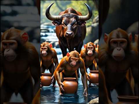 Beautiful story of a cow 🐄 and  monkeys #youtubeshorts #ai #shorts #viralshort#animals #ytshorts